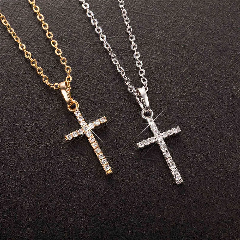 Kors hängande halsband mode hängen guld silver färg kristall jesus kedja smycken män kvinnor grossist halsband halsband G1206