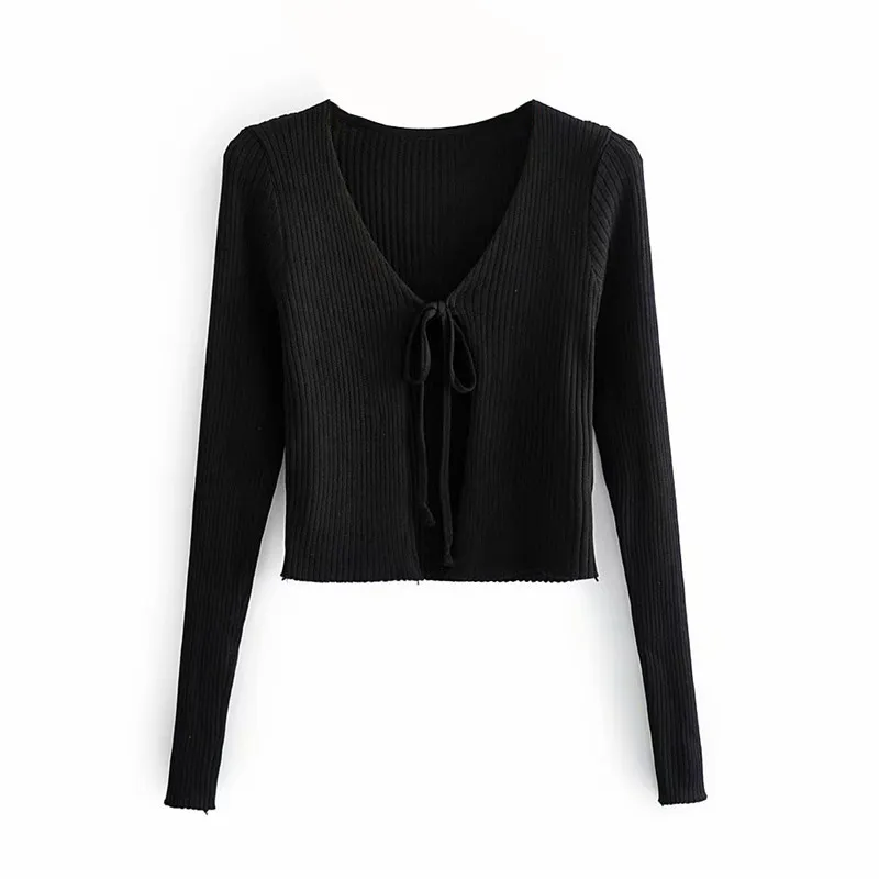 Women s Knotted Tie Front Bolero Long Sleeve Crop Top Knit Sweater Shrug Black 2024