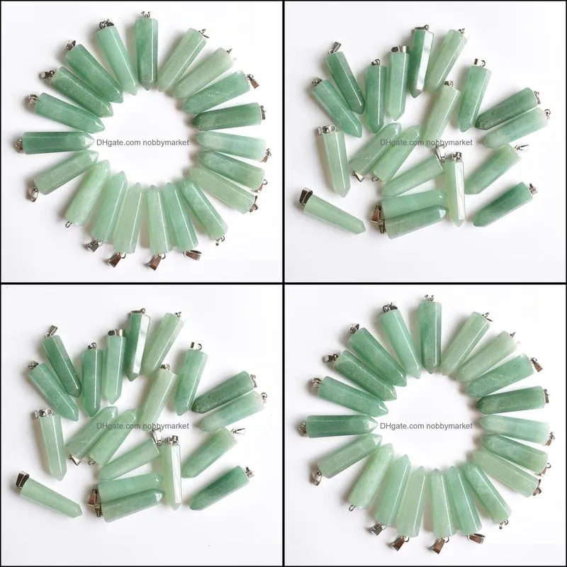 natural stone green aventurine Hexagonal pillar shape charms point Chakra pendants for jewelry making diy necklace earrings