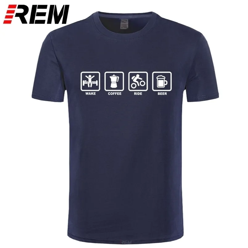 REM Marka Giyim Uyandırma Kahve Rider Bira Bisiklet Komik T Gömlek Tişört Erkekler Pamuk Kısa Kollu Tişört Top Camiseta 210706