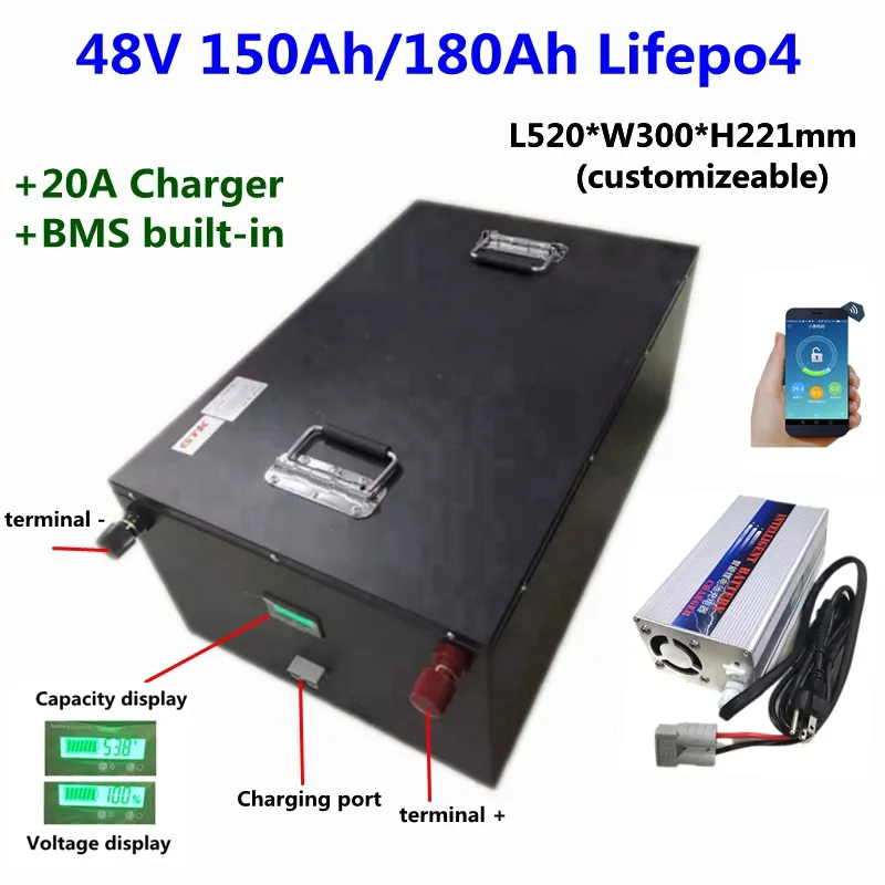 Установил LifeePO4 48V 150AH 180Ah не 100ah 200AH литиевая батарея BMS 16S для моторинга моторная солнечная энергия + 10А зарядное устройство