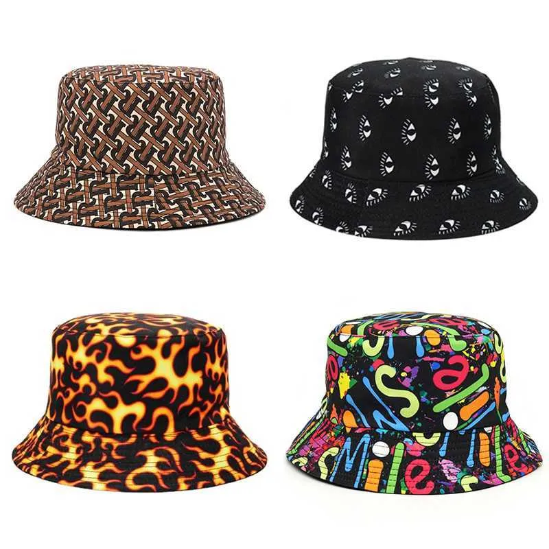 Bucket-hattar lyxdesigner brev tryck män kvinnor fiskare katt bomull mode anti-sun hattar bob vintage sommar panama hatt q0805