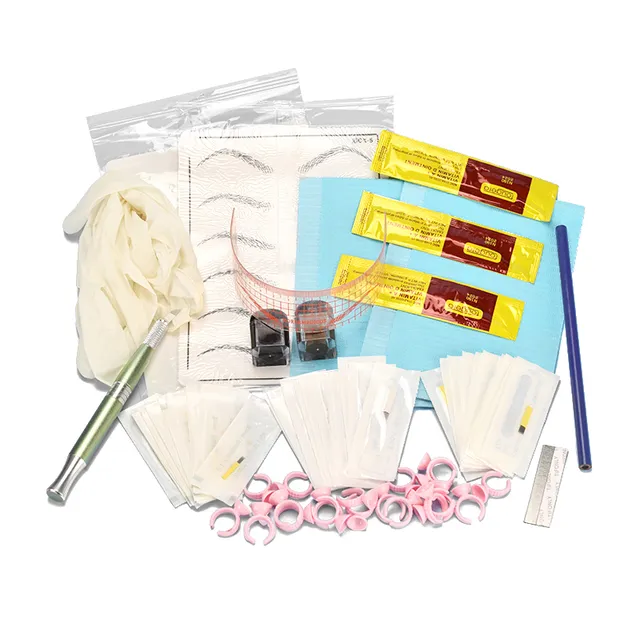 Kit penna manuale completo Pigmenti Tebori Ago 9pin / 15pin / 21pin Microblading Sopracciglio Guanti per tatuaggi Trucco Prastics Pelle Tatuaggi Forniture Set di inchiostri