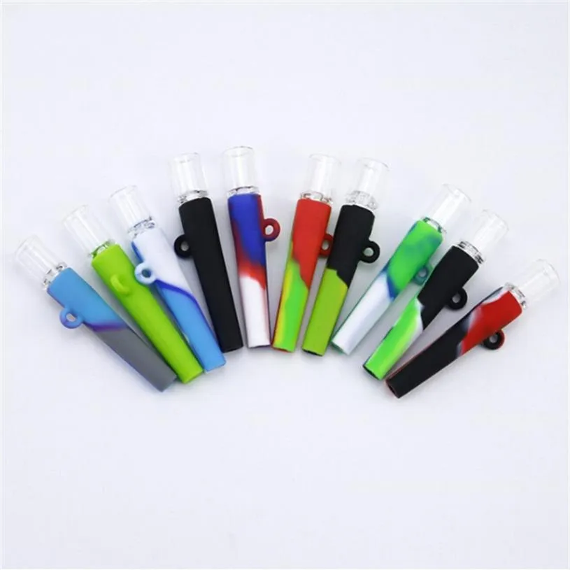 One Hitter Tobacco Mini Pipe Bag Portable Glass Water Bongs Dab Rig Silicone Bong Smoking Accessories 420 Handle Pipesa47