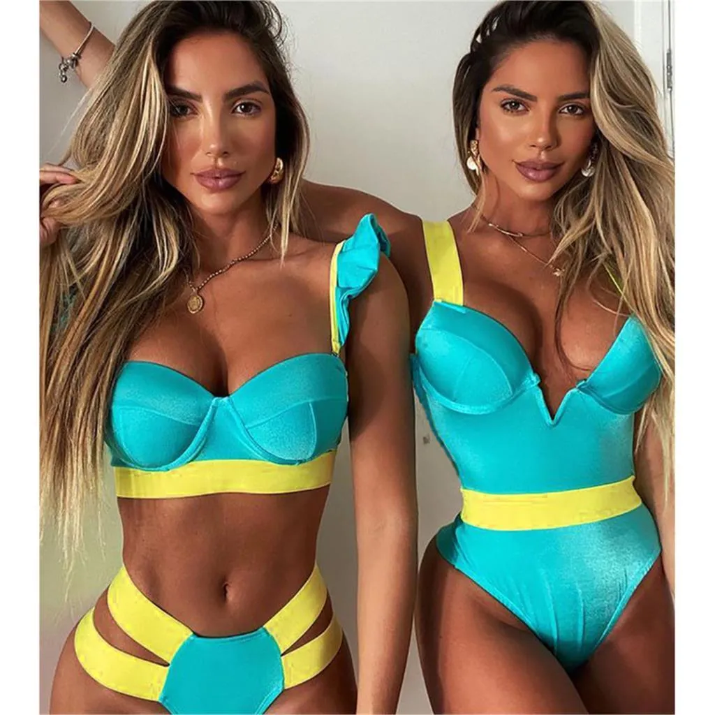 PLAVKY Sexy Neon Farbe Push-Up Tanga Bikini High Cut Bandage Badeanzug Frauen 2021 Bademode Schwimmen Strand Tragen Badeanzug für Frau X0522