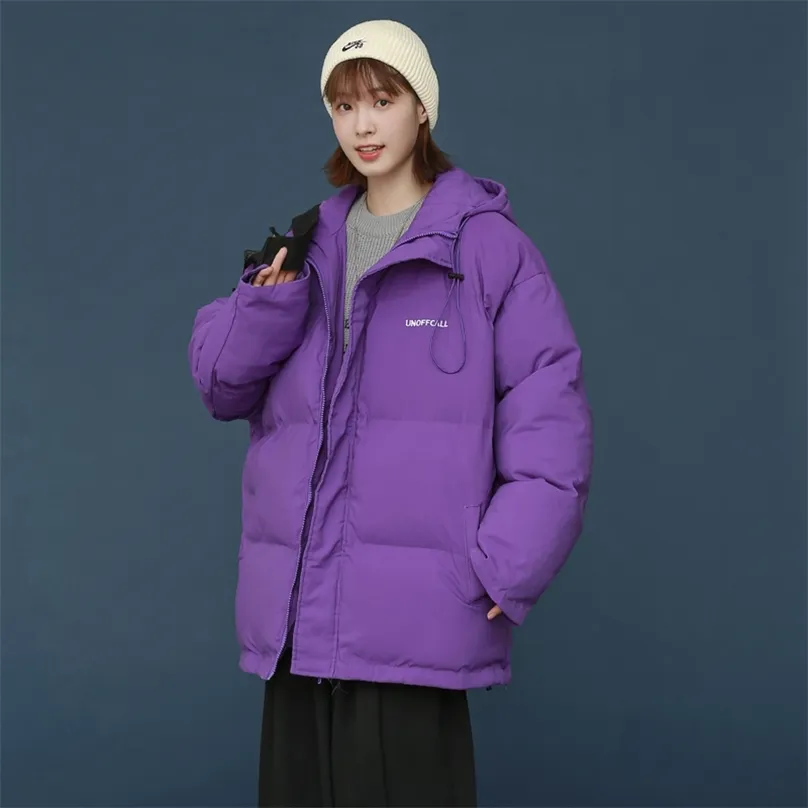 女性ダウンフェザージャケットコート冬のファッション厚い風泡プラスサイズの特大のパッフコットンパッド入り紫色のアウトウア211018