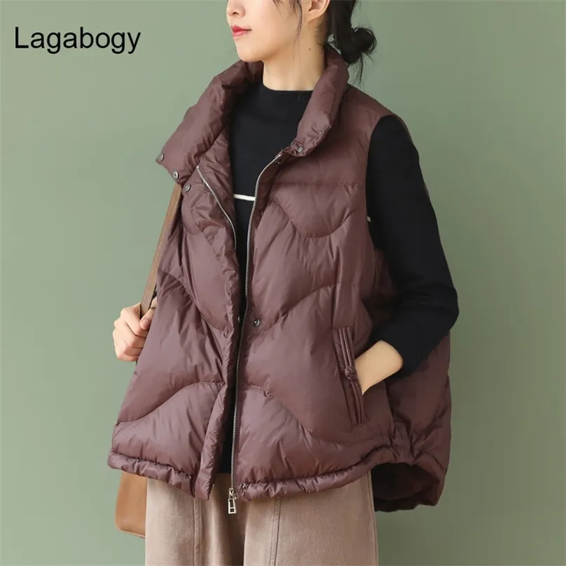 Lagabogy femmes 90% blanc canard vers le bas gilet veste femme Ultra léger gilet automne hiver fermeture éclair lâche sans manches manteau 211105