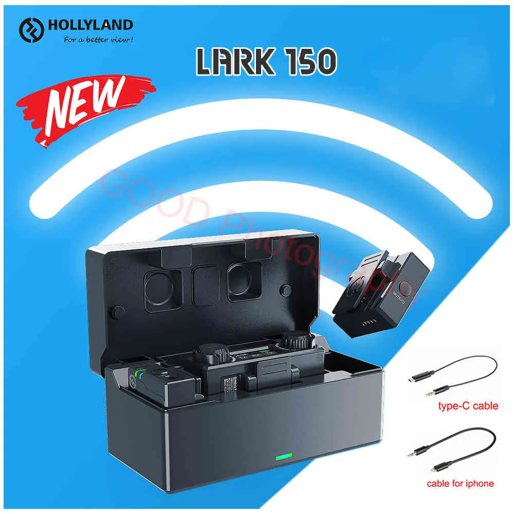 Hollyland LARK 150 Microphone Android Smartphone LARK150 sans fil Lavalier micro 2.4Ghz 3350mAh boîtier de chargement caméra