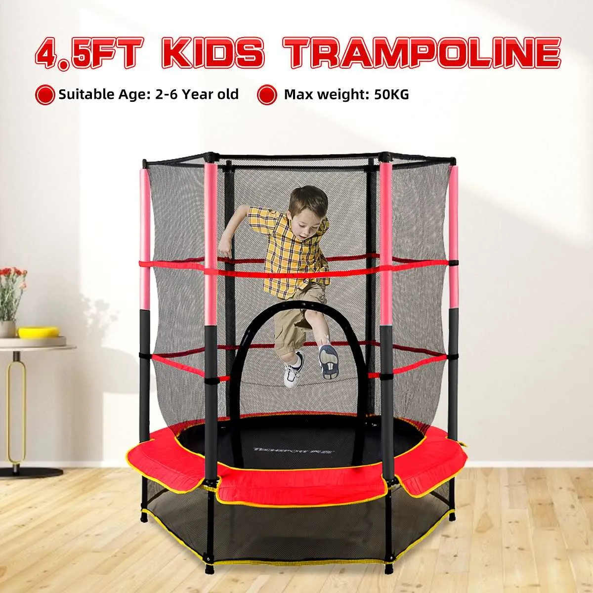 55 in. Kids Trampoline with Safety Enclosure Net, 4.5 ft. Outdoor