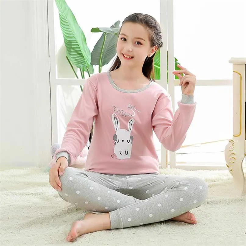 Teenage Girls Pajamas Autumn Long sleeve Children s Clothing Boys Sleepwear Cotton Pyjamas Sets For Kids 9 10 12 14 16 Years 211026