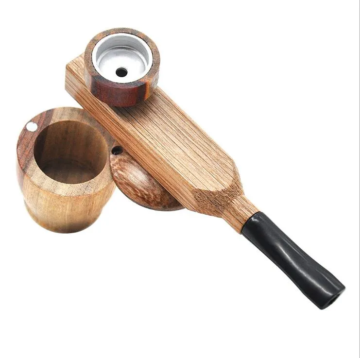 Solid wooden pipe Tobacco Herbal Filter Hand Cigarette Ladybug foldable Pipes Cans Holder detachable smoking Tool Accessories 2 Styles