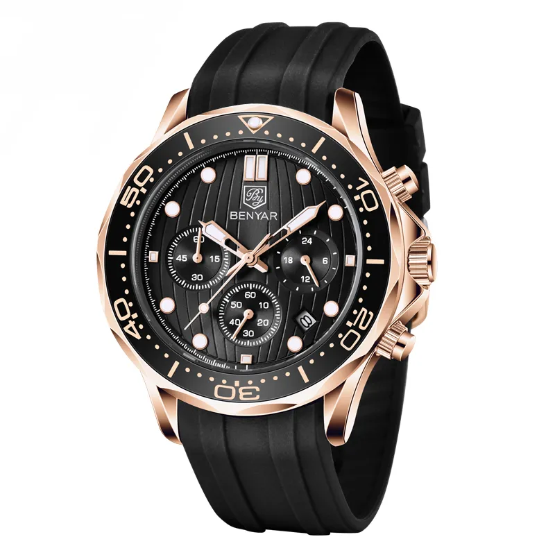 대량 Benyar Mens Watches Benyar 남성 빈티지 쿼츠 고무 시계 크로노 그래프 방수 스테인레스 스틸 비즈니스 손목  시계 2024 구매로 큰 절약 DHgate에서의 최고의 거래