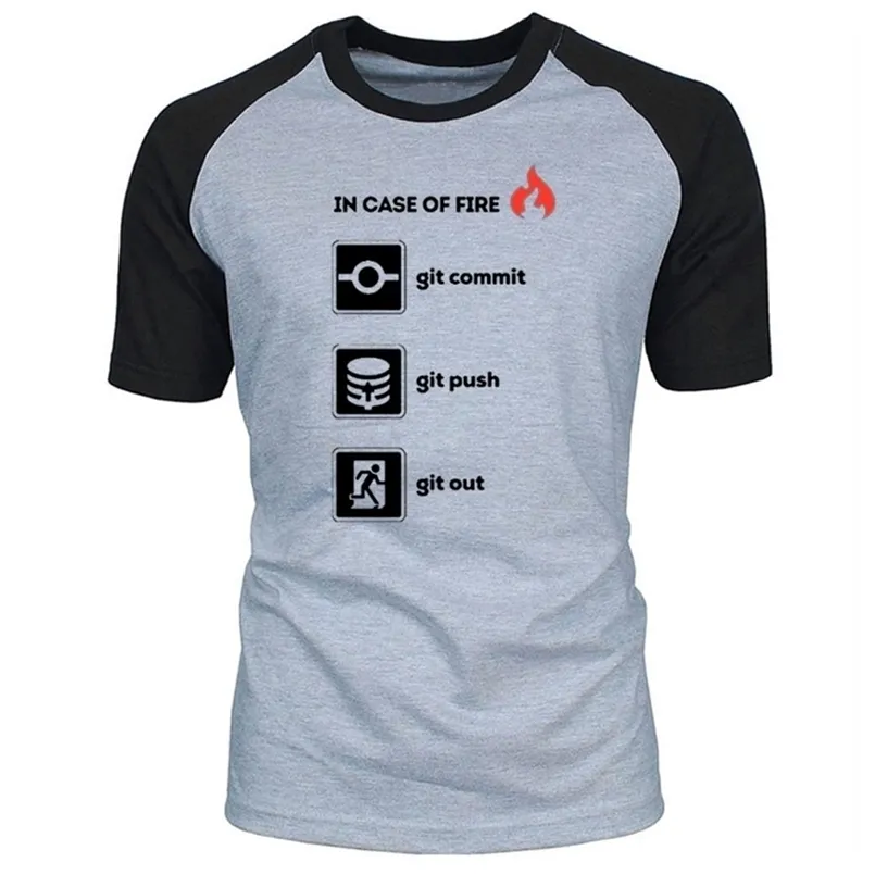 Été 100% Coton Top Qualité Drôle O Cou Programmeur Chemise- En Cas D'incendie Git Commit Push Out Graphique T-shirts Taille UE 210716