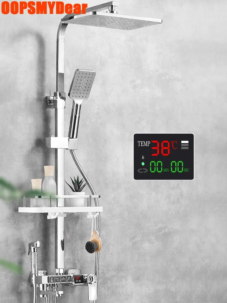 Set doccia da bagno Set cromo argento LED Sistema termostatico digitale Montaggio a parete Miscelatore freddo Rubinetto vasca Rubinetti a pioggia SPA