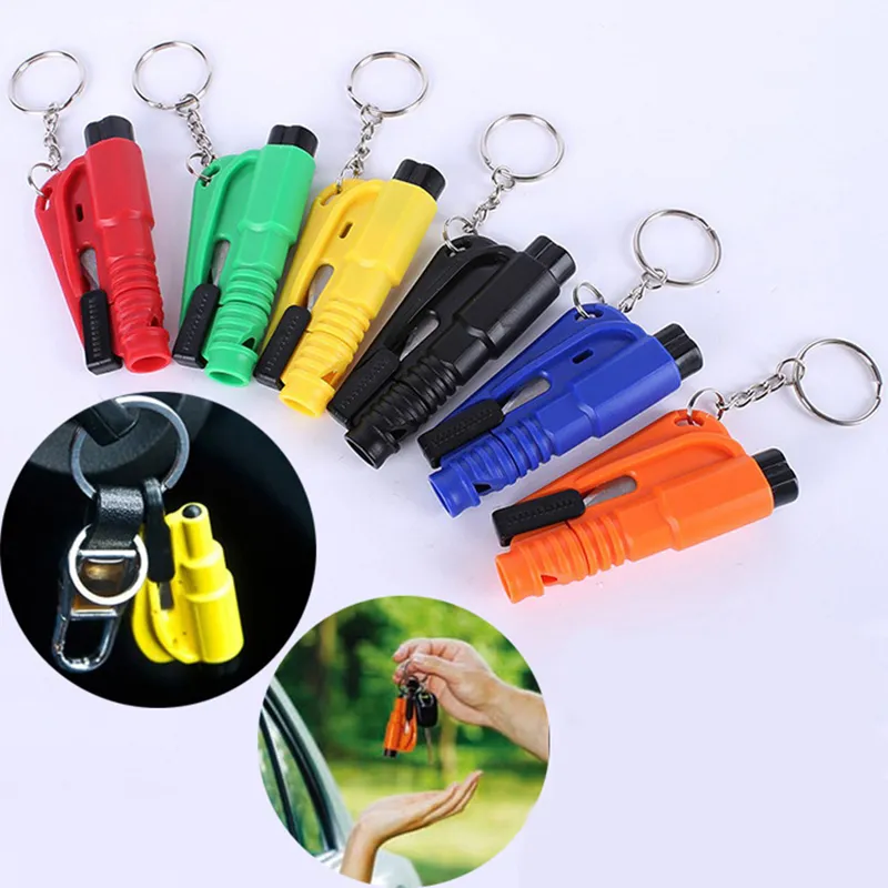 Levensreddende Hamer Sleutelhanger Ringen Draagbare Zelfverdediging Emergency Rescue Auto Accessoires Veiligheidsgordel Window Break Gereedschap Veiligheid Glasbreker Mini Sleutelhangers Houder