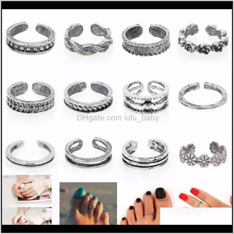 vintage retro antique silver beach punk elephant moon arrow ring set ethnic carved adjustable open toe ring finger foot