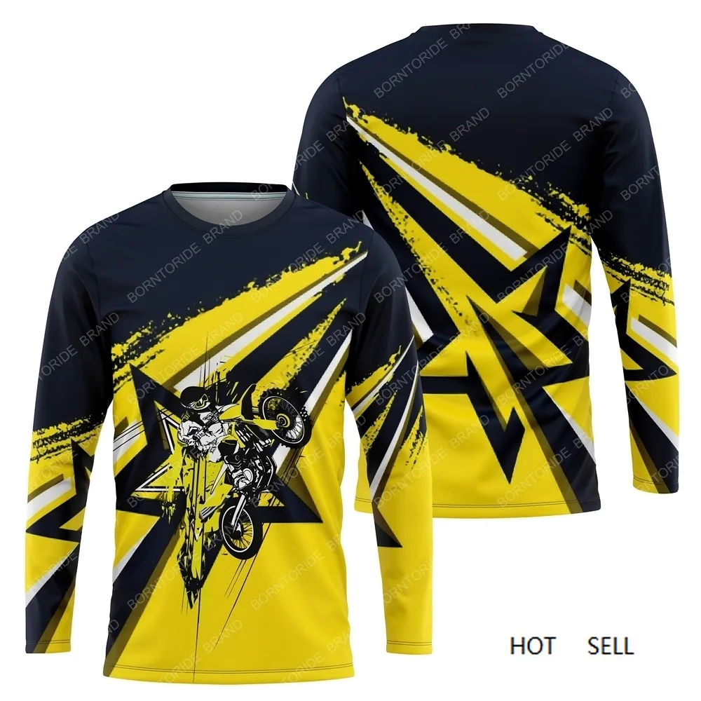 Jerseys Motocross MXバイクサイクリングTシャツ男性夏チームCamiseta長袖ダウンヒル服用金属