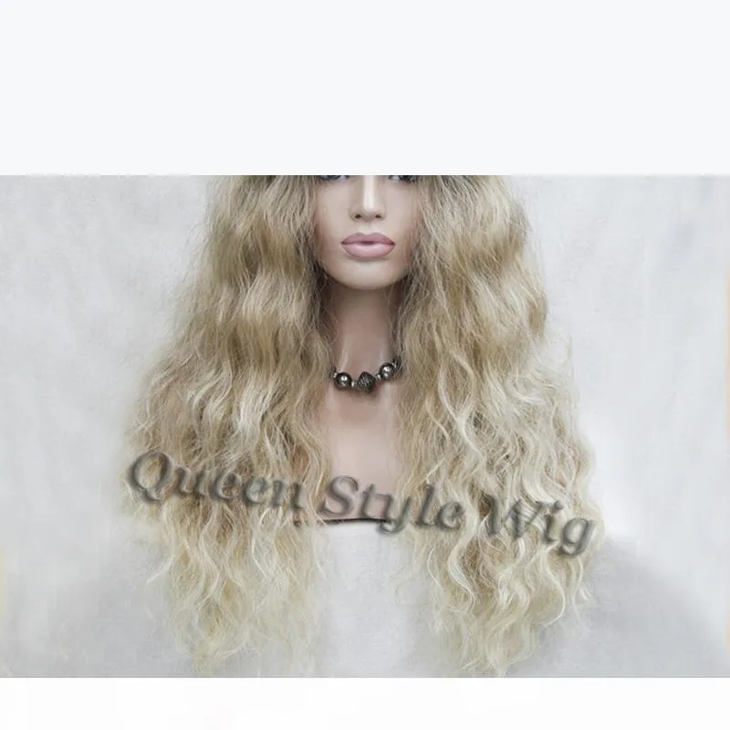 Hot Synthetic African American Wig Black Dark Roots Ombre a Color Blonde Color Kanekalon Qualità Naturale Parrucche di capelli ondulati naturali per le donne bianche