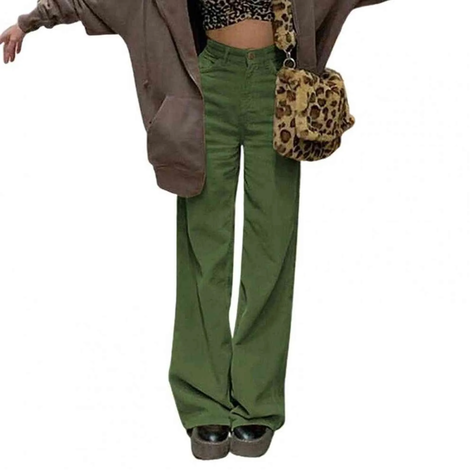 Vintage Teenager Skater Dziewczyna Styl Baggy Spodnie Streetwear Corduroy Fashion High Paist Brązowe spodnie 211124