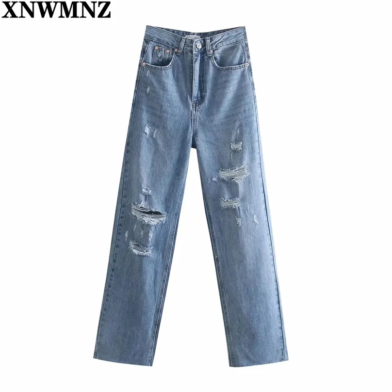 90-tych Wome Moda Szeroki Nogi Zgrane Dżinsy Kobiet Chic High-Paisted Pocket Button Zip Fly-Długość Denim Jeans Lady Spodnie 210520