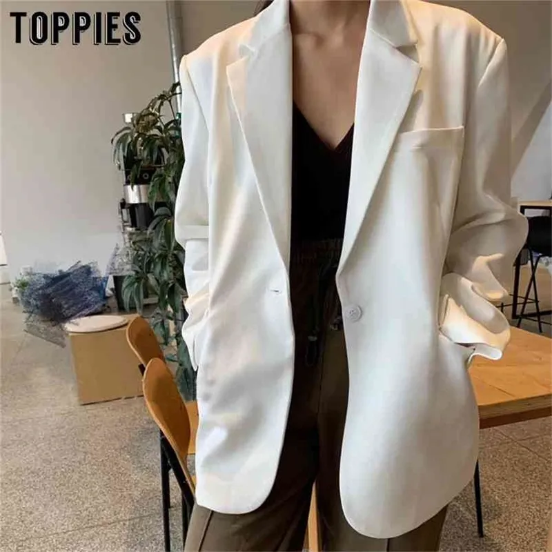 Blazer blanc femmes printemps coréen bouton unique costume veste bureau dame formelle kaki costumes 210421