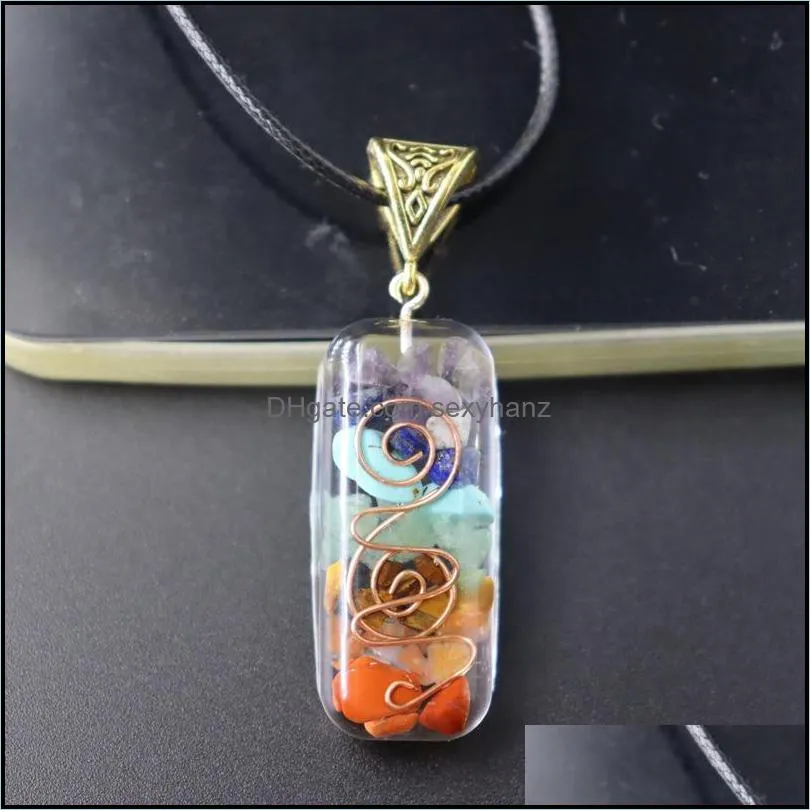 Retro Reiki Healing Colorful Chips Stone Natural Chakra Orgone Energy Pendant Necklace Pendulum Amulet Orgonite Crystal Chakra