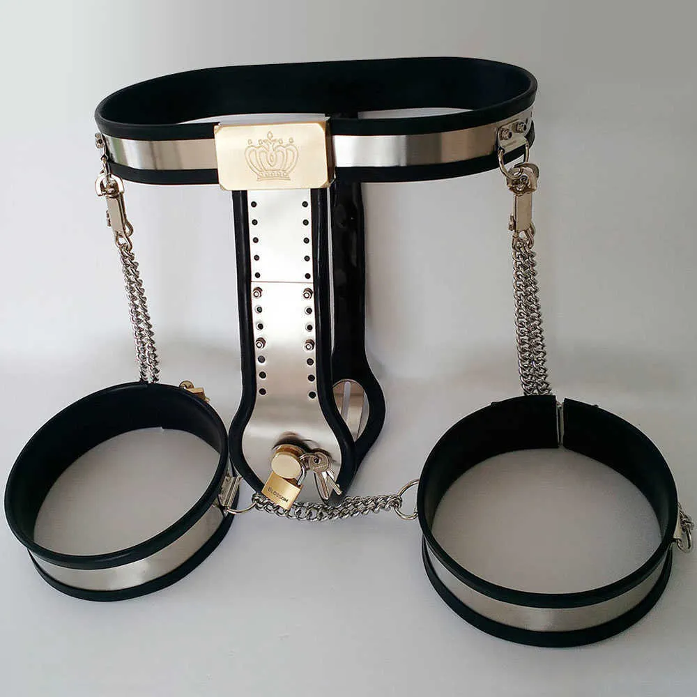 Cintura di castità femminile Pantaloni Polsini con anello per coscia BDSM Bondage Dispositivo di ritenuta in metallo in acciaio inossidabile Giocattoli erotici sexy per le donne Adulti