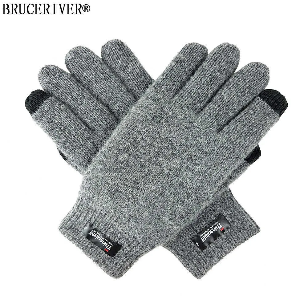 Bruceriver Gants à écran tactile tricotés en pure laine pour hommes avec doublure Thinsulate et poignets côtelés élastiques H0818