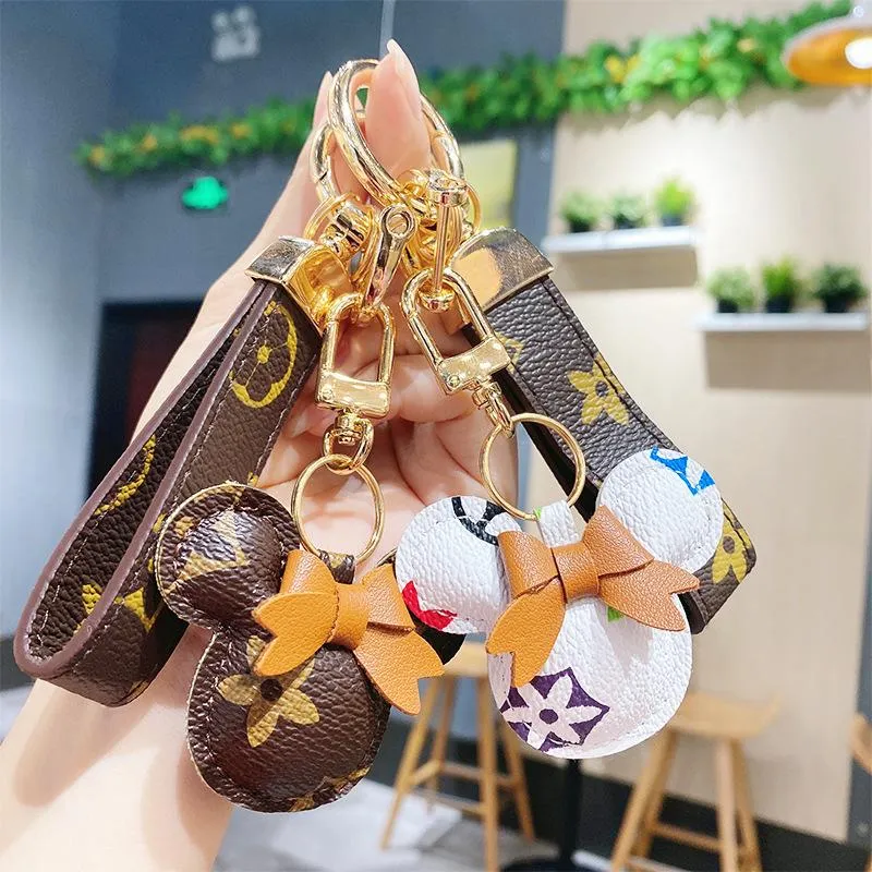 Car Keychain Flower Bag Pendant Charm Jewelry Key Holder for Women Men Gift Fashion PU Leather Chain Accessories