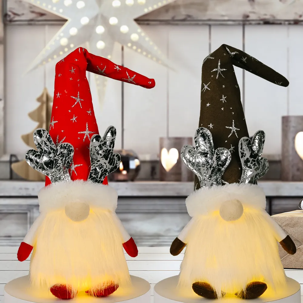 Boże Narodzenie Gnome Dekoracje z lekką Handmade Szwedzki Tomte Plush Scandinavian Elf Dekoracje Wakacje Decor Phjk2109
