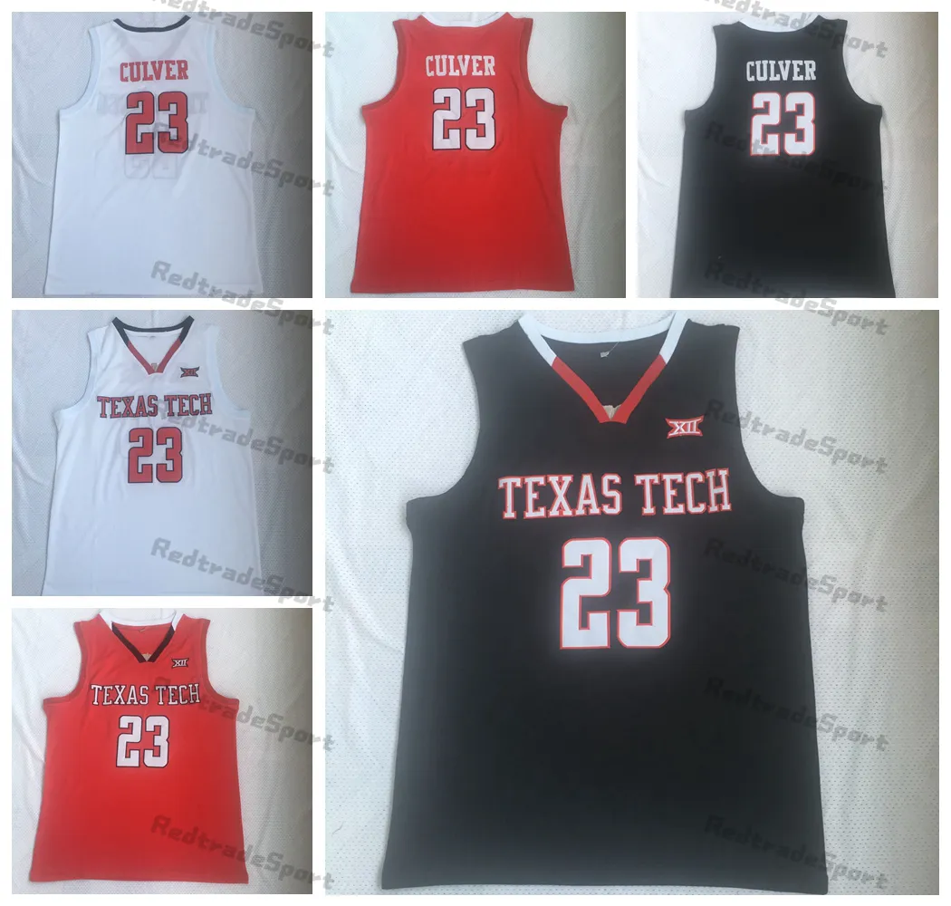 Mens NCAA Texas Tech Red Raiders College Basketball Jerseys 23 Jarrett Culver Jersey Zwart Wit Gestikte Shirts S-XXL
