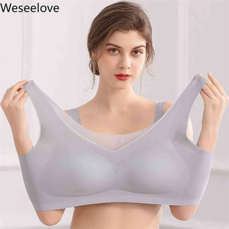 Weseelove Plus Size Bra大型シームレスな女性のブラジャーフレームの超薄いブラ大景ランジェリーコンフォートスリープブラレット7xL 210728