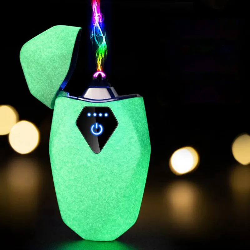 Coole bunte Zinklegierung USB-Feuerzeuge, tragbar, leuchtet im Dunkeln, innovatives Design, trockene Kräutertabak-Zigarettenspitze, ARC-Rauchfeuerzeug, DHL-frei