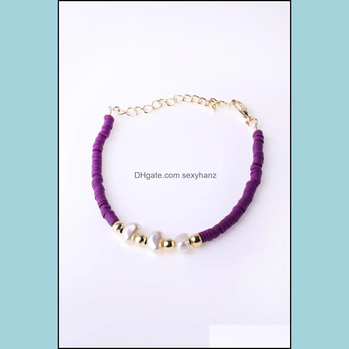 Earrings & Necklace Women`s Fashion Jewelry Anklet Bracelet Sets Fimo Beaded Purple