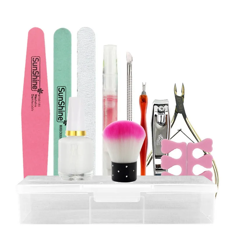 Kits de arte na unha Arquivo e buffer de buffer buffer buffer de esponja polido, pincel, vêm com pusher de cutícula, kit de ferramentas de manicure perfeita