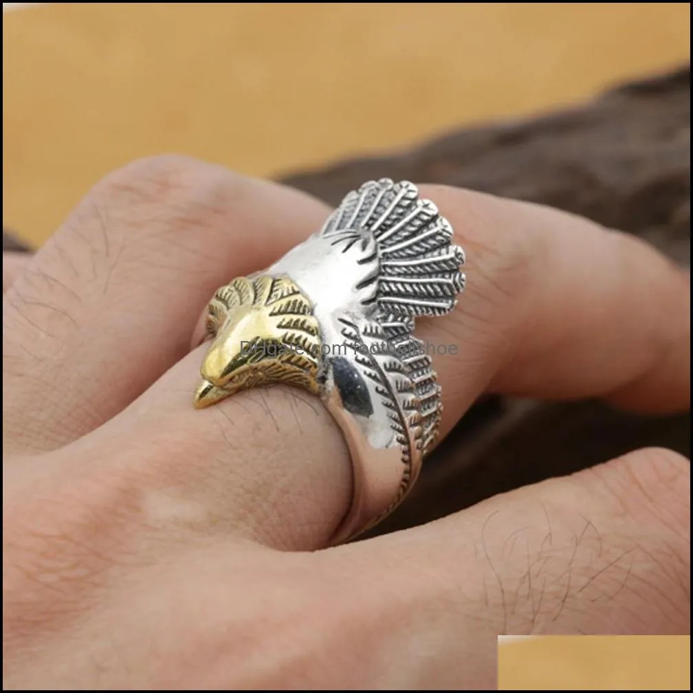 New S925 pure silver jewelry Thai silver domineering golden  head personalized flying  ring solid 925 silver man ring Y1128