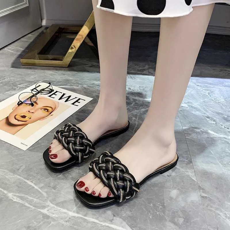 Rimocy Vrouwen Zomer Geweven Sandalen Licht Comfortabele Antislip Strand Slippers Vrouw Outdoor Casual Open Teen Slides Dames 210528 GAI