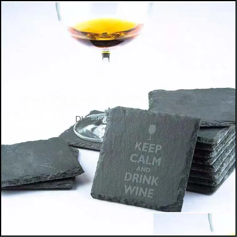 Natural Slate Coaster Table Decoration Whiskey Themed Wine Cup Holder Coasters Insulation Tea Mat HWF7542