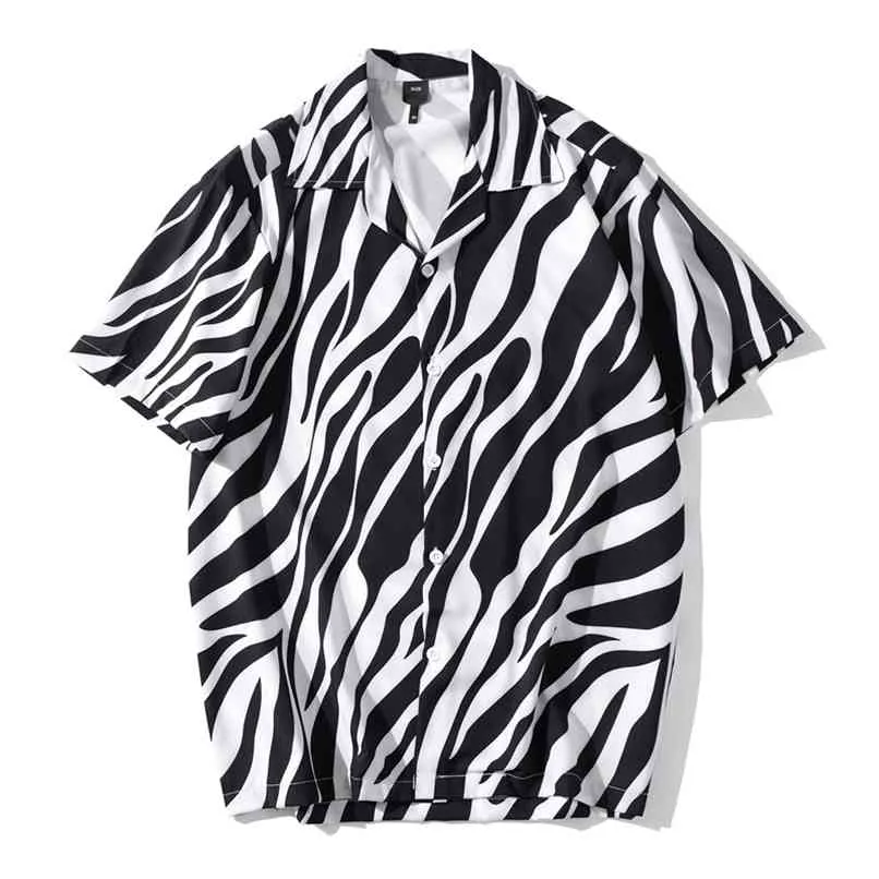 Streetwear Uomo Hip Hop Nero Bianco Zebra Camicie a maniche corte Summer Beach Stampa completa Donna Harajuku Moda Top Vestiti 210809
