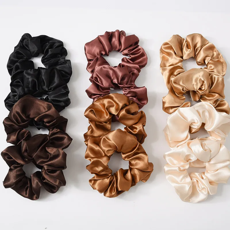 Scrunchies Hairbands Solid Satin Hair Bands Large intestine Hair Ties Ropes Girls Ponytail Holder Hair Accessories 6 Designs BY1575 79 Y2