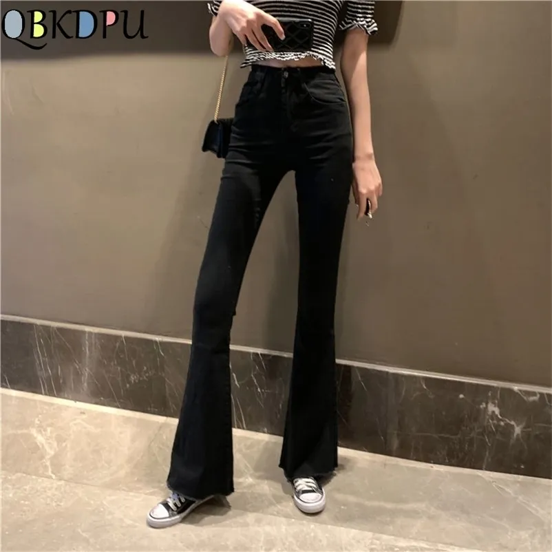 Jeans donna vintage neri con fondo a campana Jeans donna elasticizzati skinny jeans a zampa d elefante Mamma slim vita alta denim nappa pantaloni alla