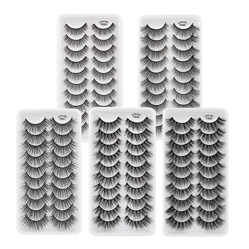 10pairs 3D VEGAN MINK EIGHTLES NATUURLIJKE DICHT VALSE WICHTEN WISPY FAKE WASSEN FAUX CILS MAKEUP LASH AXBEREN MAQUIAGEM