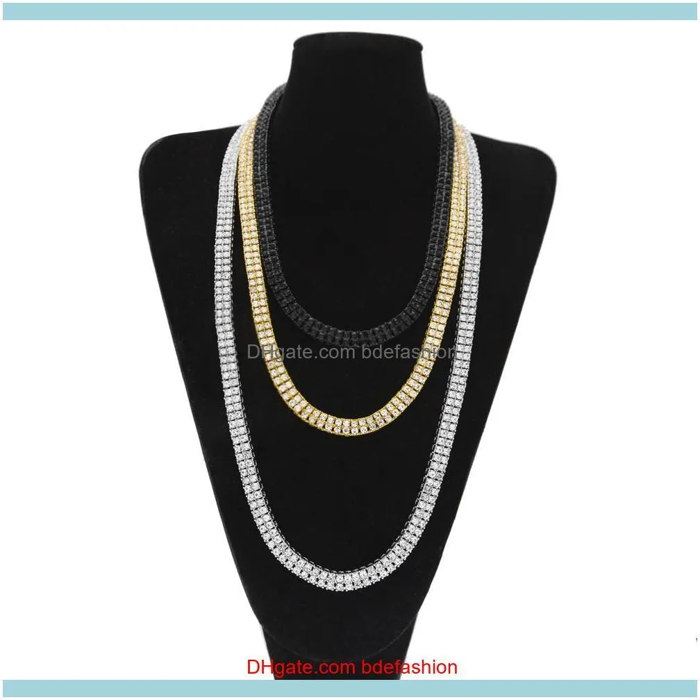 Catene Collane Pendenti Gioielli20-30Inches Iced Out Bling Strass Uomo 10Mm 2 Row Tennis Chain Gold Sier Black Size Jewelry Drop Deliv