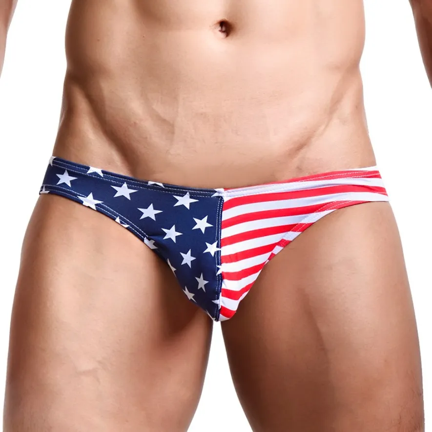 Sexy Homosexuell Unterwäsche Männer Slips Shorts USA Flagge Gedruckt Baumwolle Beutel Low-taille Slips Männliche Unterhose calzoncillos Slips