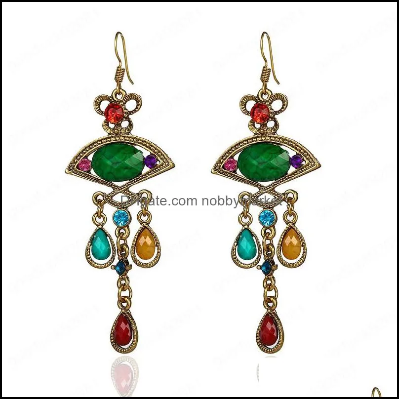Dangle & Chandelier Earrings Jewelry Fan-Shaped Water Drop Ethnic Earring Indian Bohemian Retro Alloy Purple Rhinestone Tassel For Women Del