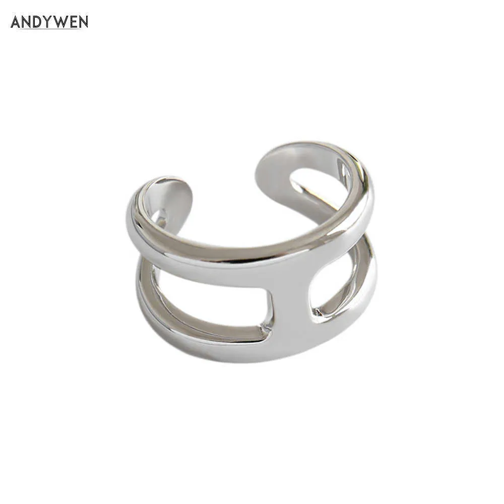 Andywen 925 Sterling Silver Tjocka Öppna Resizable Ringar Kvinnor Vanliga Lyxparty Special Gift Smycken i Statement Bröllop 210608