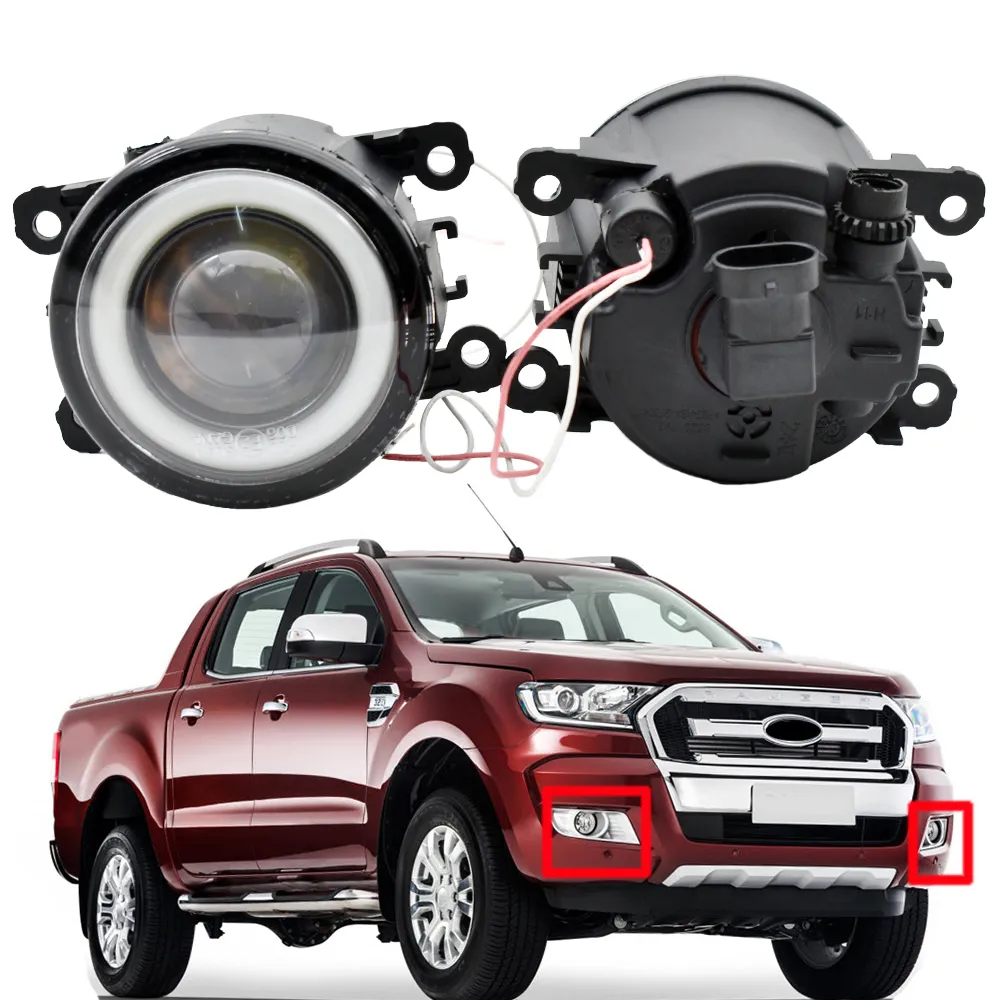 LED with lens Fog Lights Cut-Line for Ford Ranger T6 2012-2015/T6 Facelift 2016-2018 Angel Eye DRL Daytime Running Car Stying