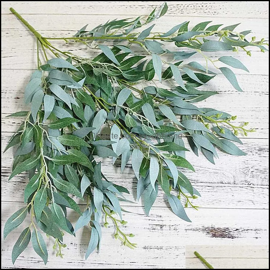 Decorative Flowers & Wreaths Artificial Willow Leaves Green White Fake Plants DIY Faux Bouquet Foliage For Home Wedding Forest Party