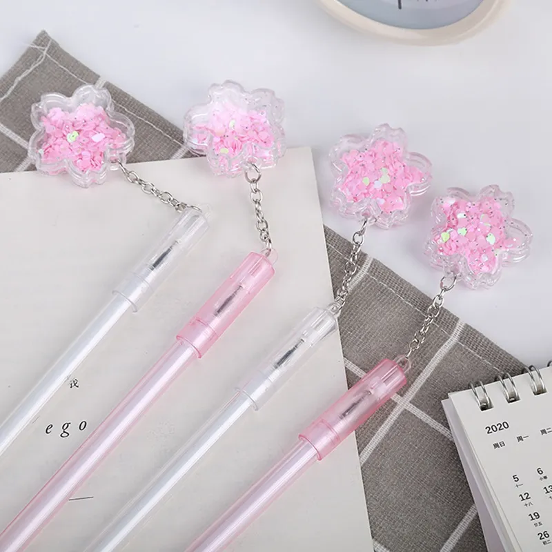 Cherry Blossom Pendant Gel Pen 0.5mm Svart Bläckpennor För Skolan Skriva Verktyg Stationery Office Student Gift Supplies 0312