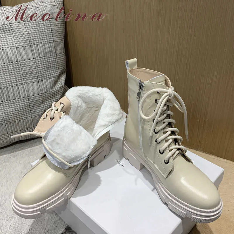 Meotina Real Leather Motorcykel Stövlar Kvinna Platform High Heel Ankel Boots Zipper Block Heel Shoes Lace Up Short Boots Dam 40 210608